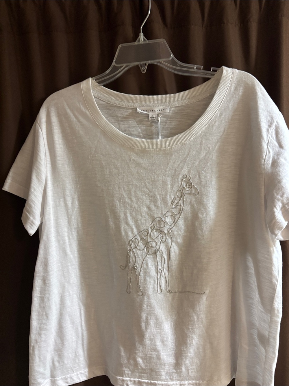 Jane and Delancey White Short Sleeve Tee with Giraffe Stitch Detail